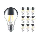 Confezione Multipack 10x Philips Classic LED Bulbo E27 Pera Mirror 7.2W 650lm 650lm - 827 Bianco Molto Caldo | Dimmerabile - Sostitutiva 60W